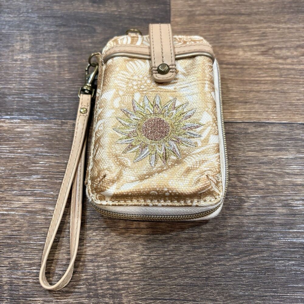 Sakroots Smartphone Wristlet Wallet Sunflower Print Zip Around Card Holder